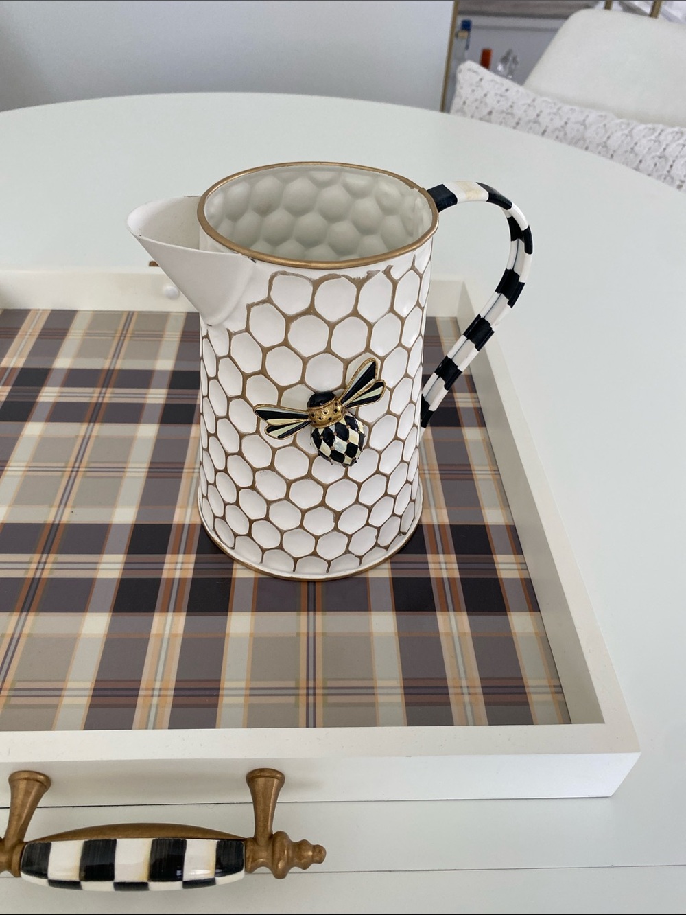 McKenzie Childs Honeycomb Bee Tin Watering Can-courtly stripeSold Out 🐝Pretty - Picture 7 of 8